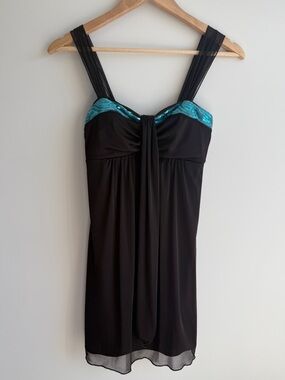 Vintage Y2K La Belle Brown and Teal Sequin Mini Dress